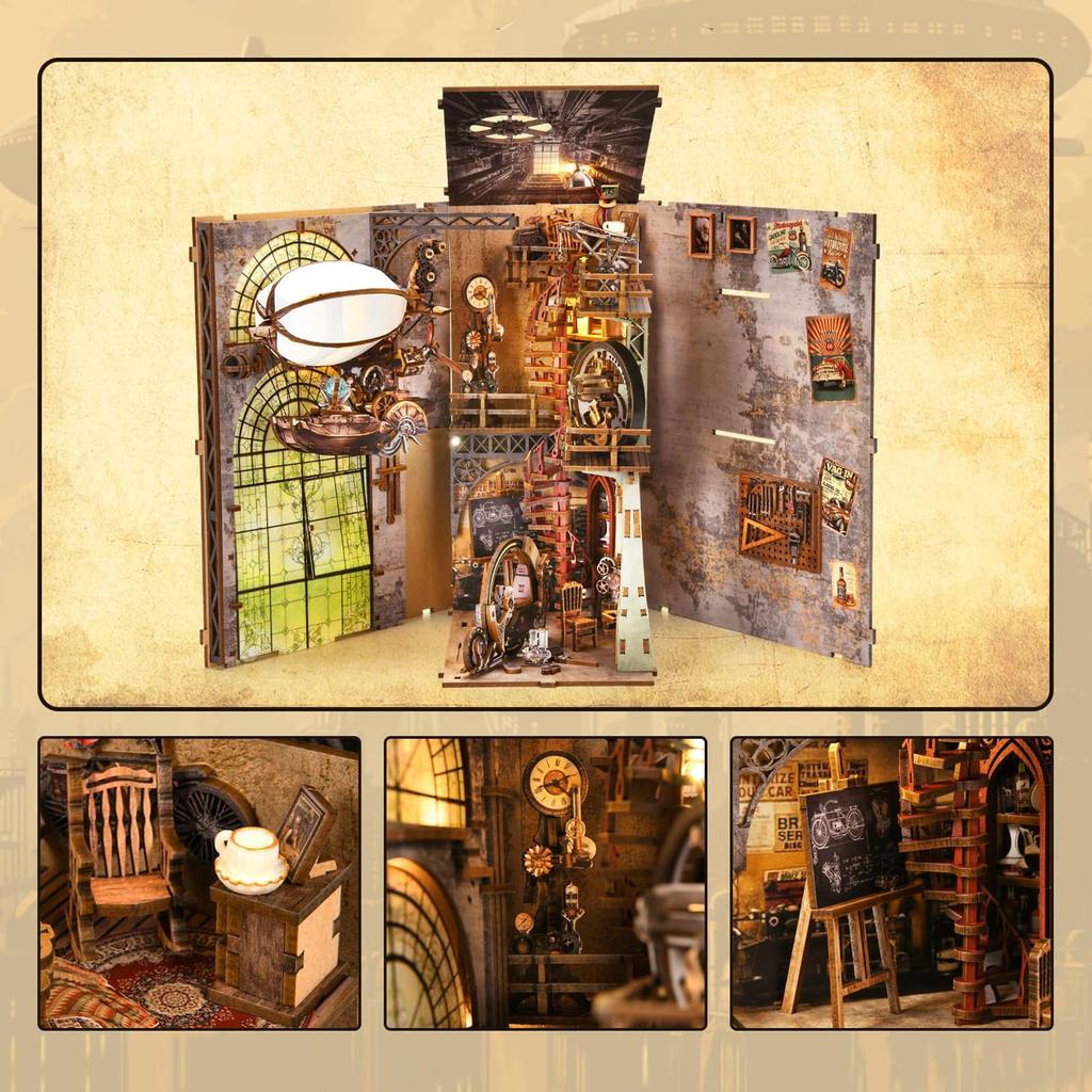 CRESYMME Бук-нук Кукольный домик Лидс Миниатюрный дом Набор Деревянный 3D-пазл Ручная работа для взрослых, со светодиодной подсветкой (Дом-воздушный шар)