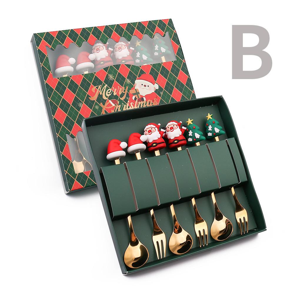 2026 Christmas 6pcs/4pcs Spoon Fork Set Stainless Steel Christmas Spoon Set Coffee Tea Dessert Scoop Christmas Tableware Set
