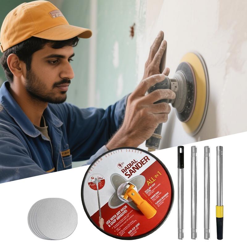 Pole Sander For Drywall 9 Inches Radial Round Pole Sander 360 Degree Rotary Pad For Concrete Walls Repair Cleaning Polishing
