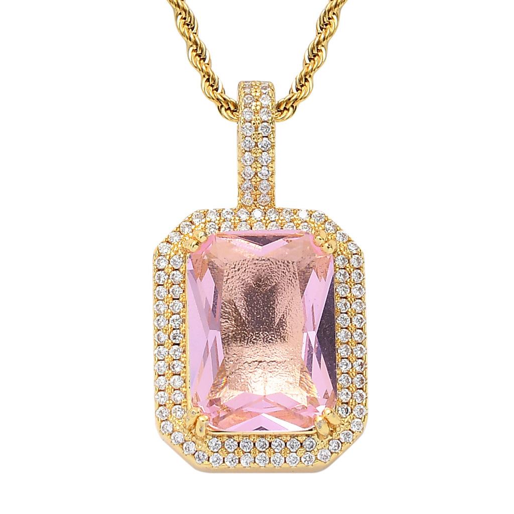 Personalized Hip Hop Bling CZ Jewelry Solid Back Multi Colors Available Geometric Gemstone Zircon Pendant Necklace