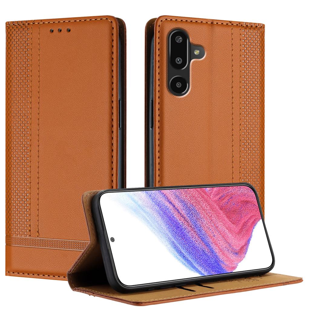 For Samsung Galaxy M16 5G/Galaxy F16 5G Case L-Shaped Grid Pattern Leather Stand Phone Cover with Card Slots