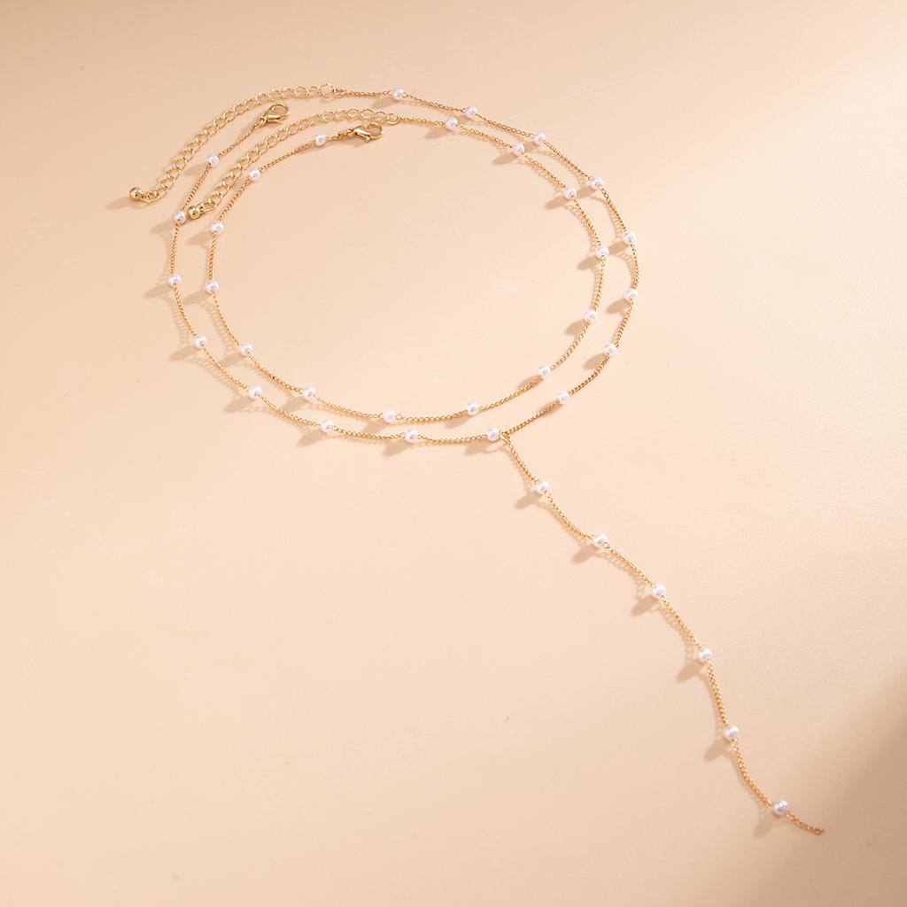 Ingemark Vintage Elegant Imitation Pearl Long Chain Necklace Women Goth Sexy Beads Tassel Chest Choker Wed Jewelry Accessories