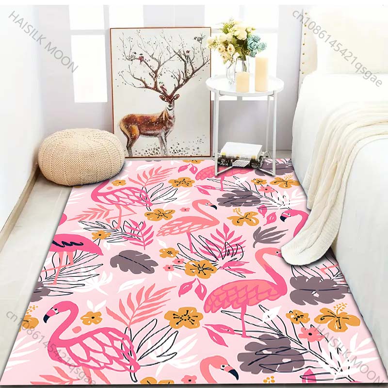 1PC Elegant Flamingo Print Carpet for Living Room Bedroom Sofa Doormat Home Decor Area Rugged Non-slip Floor Mat Large Size