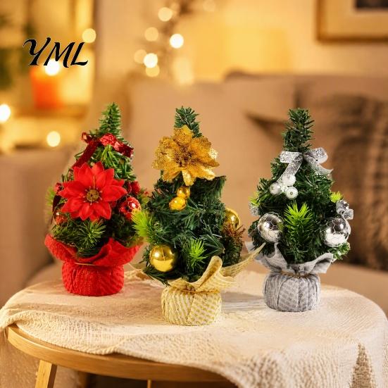 Small Artificial Christmas Tree Mini for Desk, Pine Tabletop Decor, Reusable Festive Centerpiece Home Office, Holiday Gift Stable Base Decoration