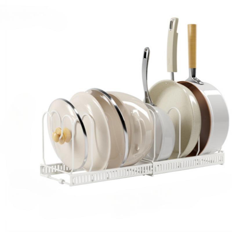 Cookware Storage Rack Pan Pot Storage Organizer Kitchen Accessories Adjustable Dish Bowl Drying Shelf Multi-Functional