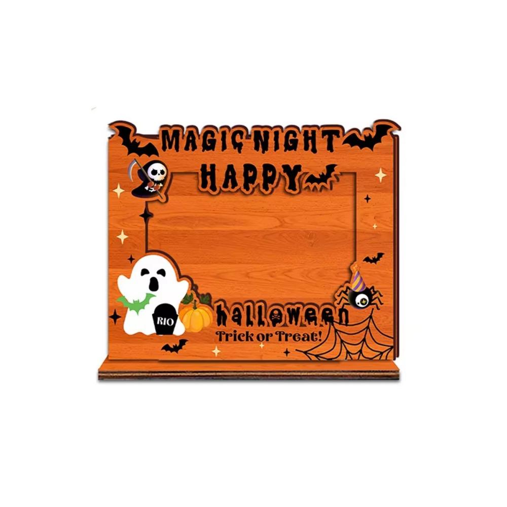 Creative Wood Photo Frame Happy Halloween Design Tabletop Photo Display Rack Living Room