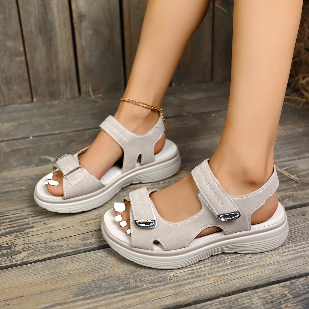 Fashion New Brand Hook Loop Sandals Women Summer Leather Light Casual Wedge Platform Shoes Black Women Outside Anti-slide Sandal Size 43