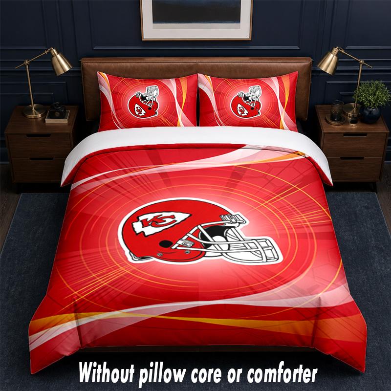 Kansas City Chiefs Design Bed Bedding Set 1 Duvet Cover + 2 Pillowcases Soft Breathable Household Bed Linens