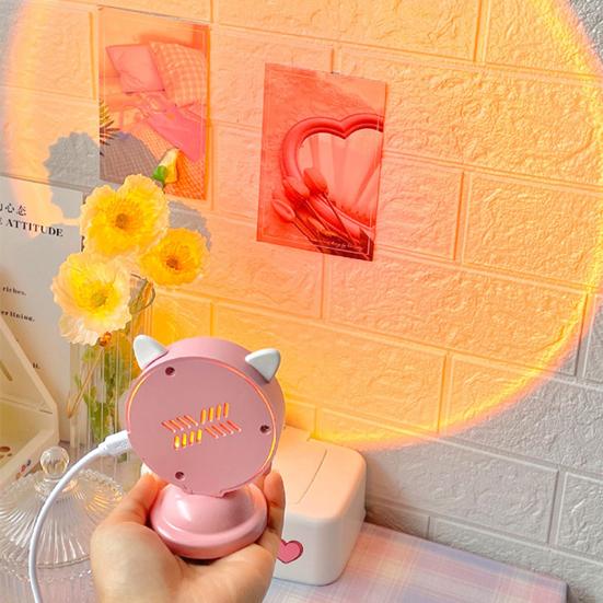 Проекционная лампа на закате, романтическая атмосфера, RGB, мини-проектор с кроликом/кошачьими ушками, радужная лампа для дома