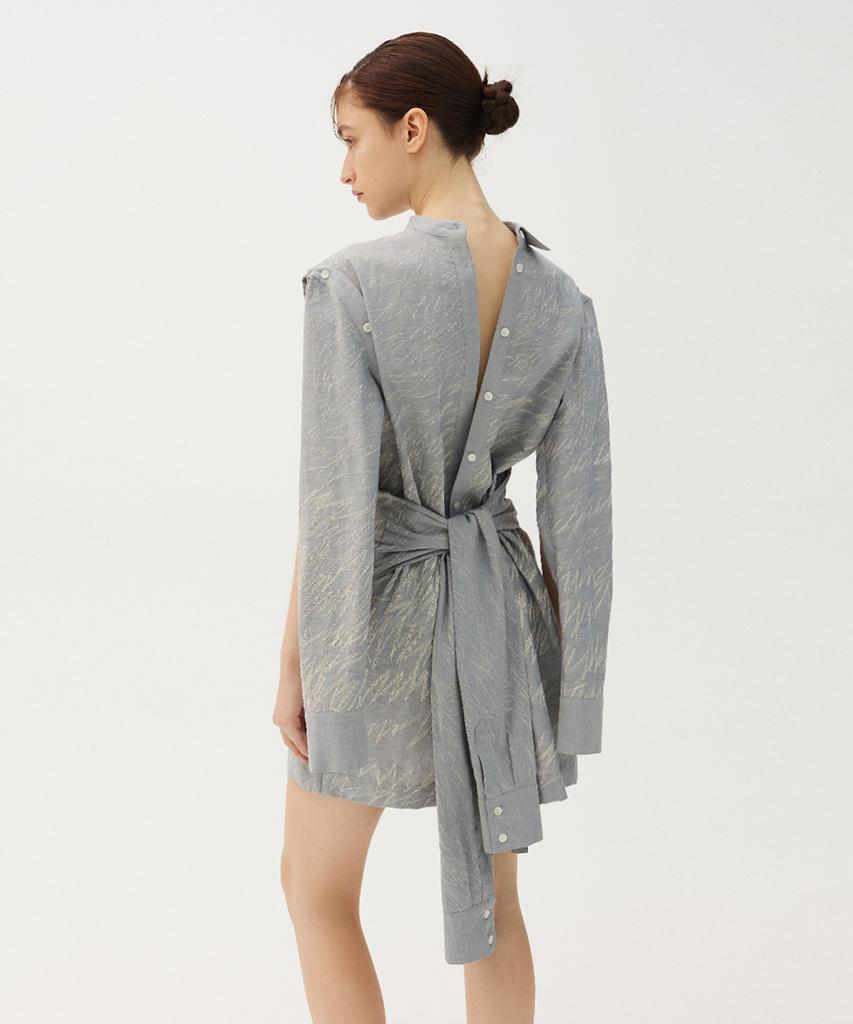 Meuameu Denim Stitch Off-Sleeve Tied Shirt