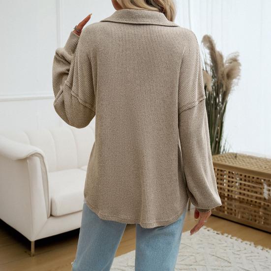 Женские топы с пуговицами на лацканах, с полузастежкой, длинным рукавом, накладным карманом, пуловеры, однотонные свободные трикотажные топы