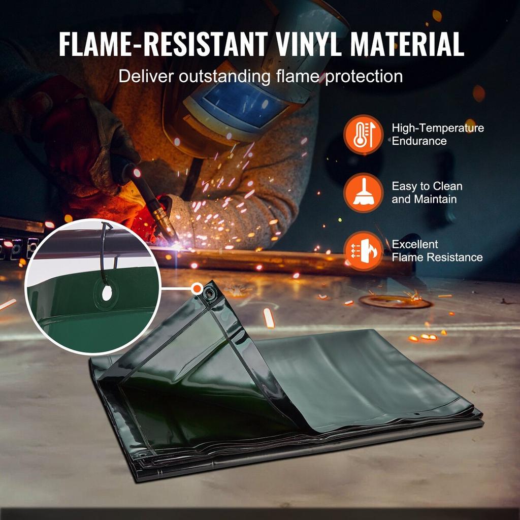 Welding Screen with Frame, 6' x 6' Welding Curtain Screen, Flame-Resistant Vinyl Welding Protection Screen on 4 Swivel Wheels (2 Lockable), Moveable &
