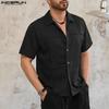 INCERUN Мужские летние рубашки с лацканами и пуговицами, повседневная рабочая одежда, офисные топы