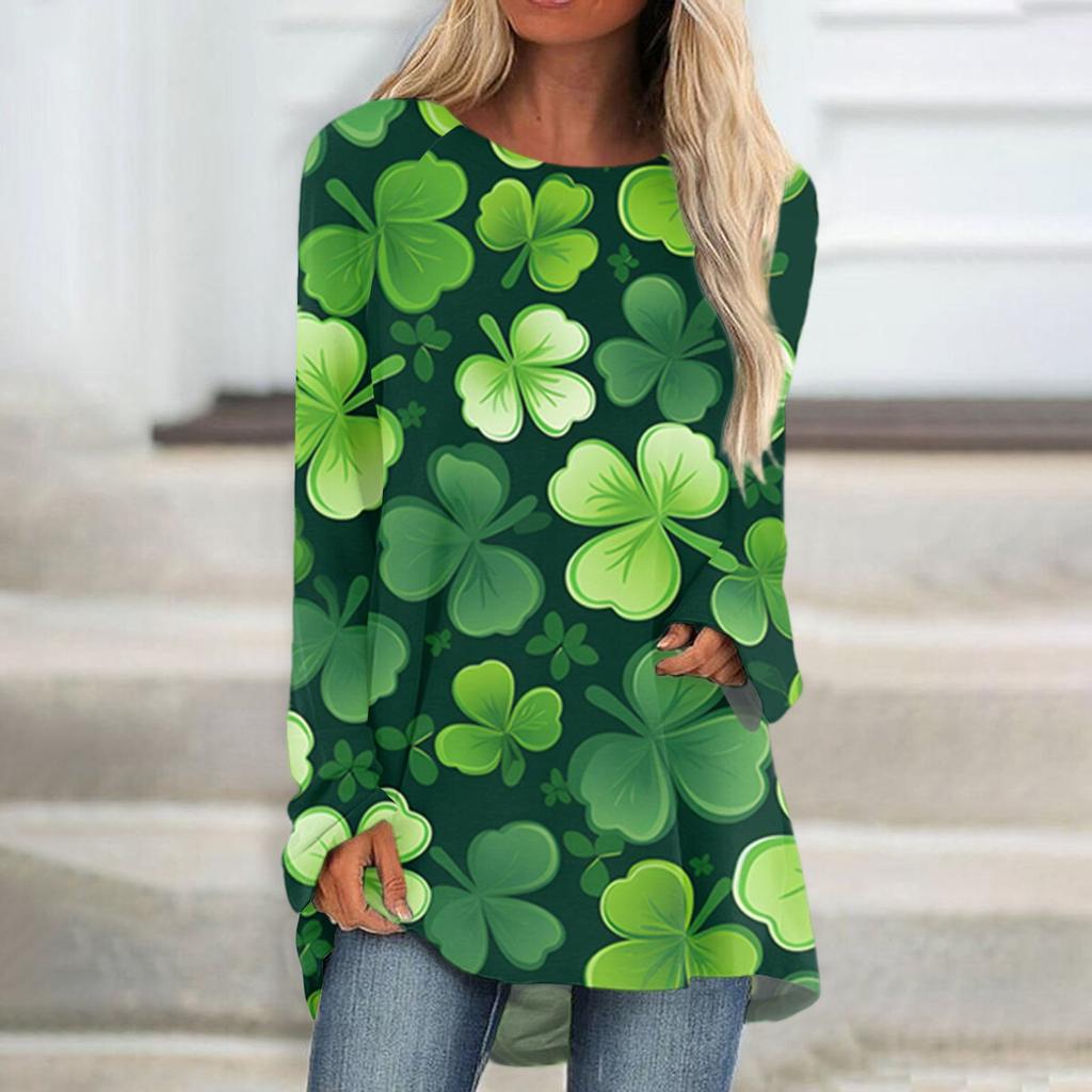 Женская повседневная мода St. Блузка средней длины с длинными рукавами и принтом «День Святого Патрика»