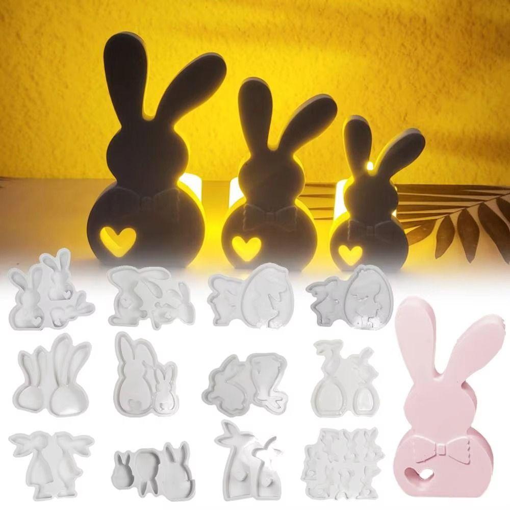 DIY Rabbit Silicone Candle Molds Plaster Crafts Bow Rabbit Silicone Mold  for Easter Party