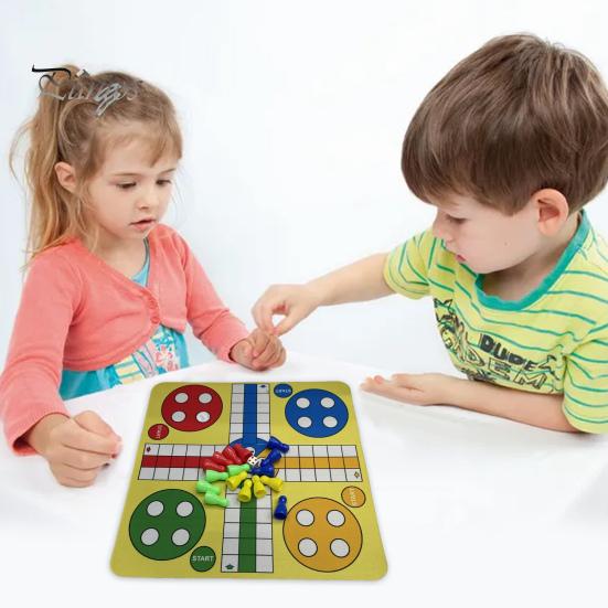 1 Set 4 Players Flying Chess Game with 24CM Rubber Chessboard 16 Chess Pieces 1 Dice Kids Adults Family Night Interactive Classic Strategy Game