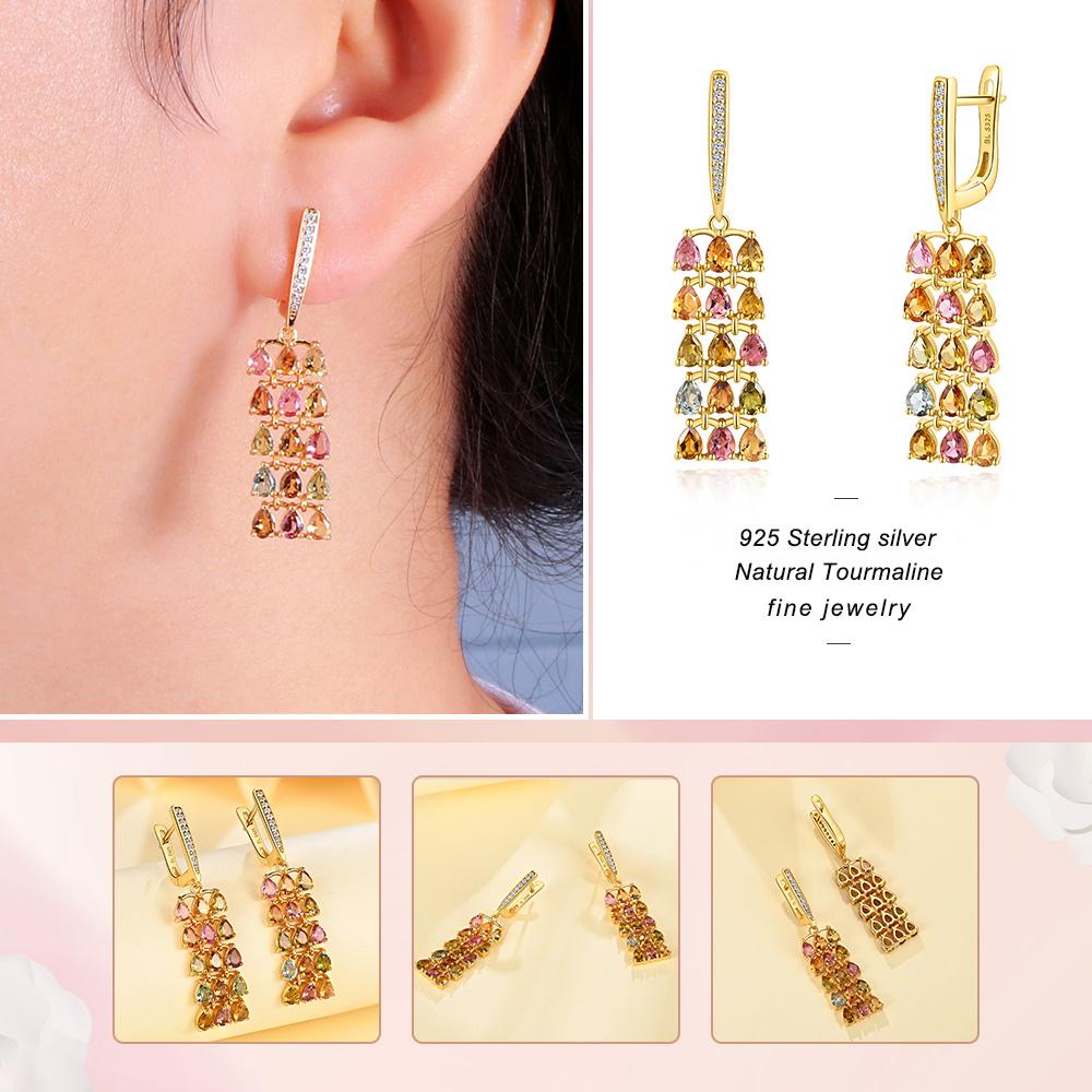 Роскошные длинные серебряные серьги с мультитурмалином и застежкой из натурального драгоценного камня, модные украшения для женщин и девочек, подарки на годовщину и особые случаи