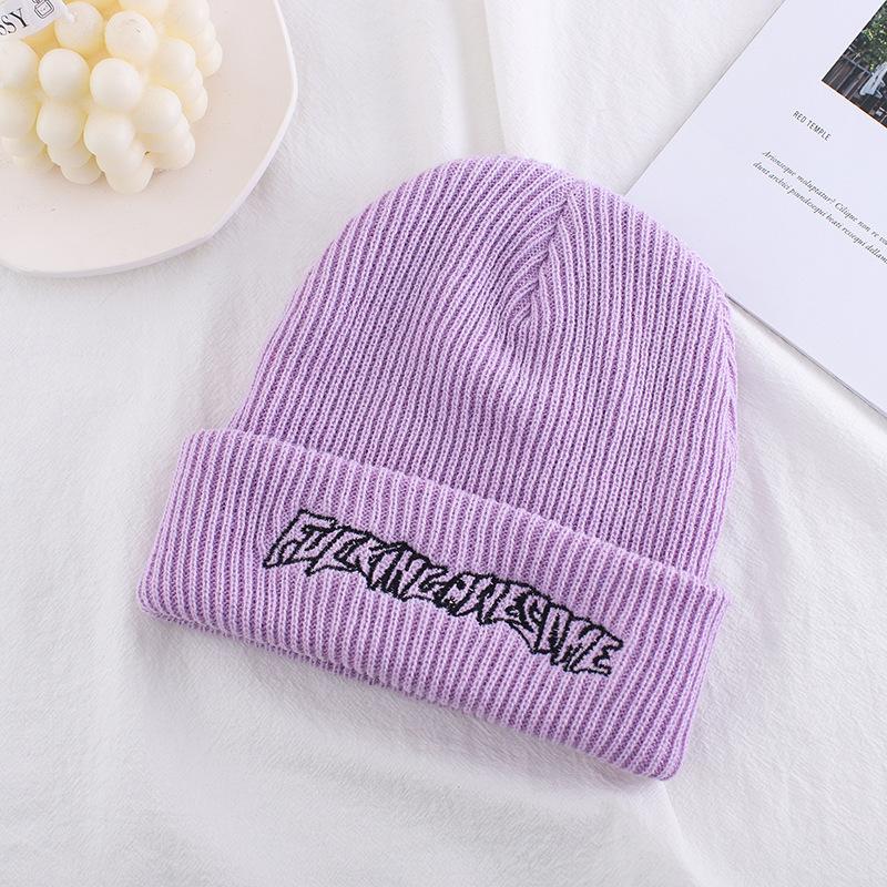 Letter Embroidered Wool Hat Korean Version Ins Fashionable Autumn and Winter Style Warm and Cold Knitted Hat Striped Versatile Cold Hat