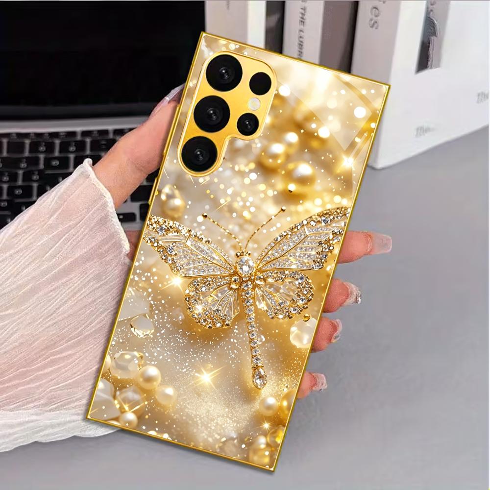 Модный стеклянный чехол для телефона с бриллиантовой стрекозой s26 ultra case s25 ultra case для Samsung Galaxy S26 S25 S24 S23 S22 FE Ultra Plus