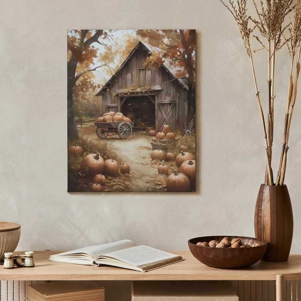 Voxitura Осенний тыквенный декор для дома, Осеннее настенное искусство на холсте, Винтажный декор стен для коттеджа и амбара, для Дня благодарения, Кухни, Рустикальные осенние картины, Изображения