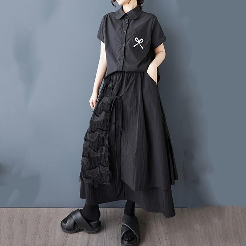 Black Mesh Plus Size High Waist Vintage Spring Summer Casual Loose Long for Woman Skirts Womens Skirt