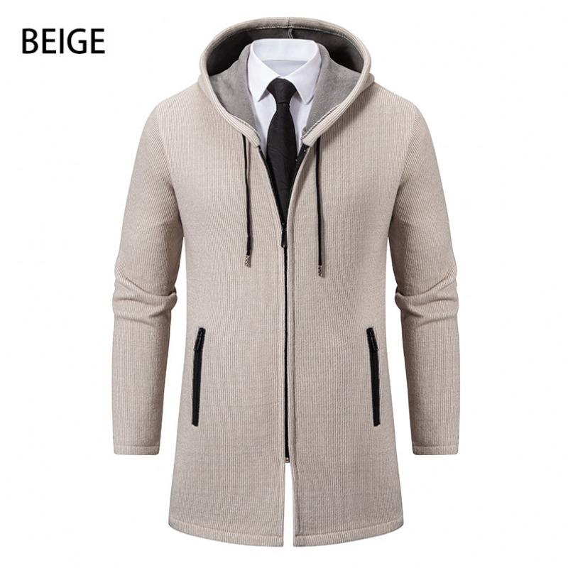 Mens Long Full Zip Fleece Lined Fashion Jacket Knitted Men Regular Fit Hooded Coat