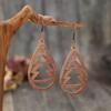 Retro Teardrop Cutout Christmas Tree Wooden Earrings