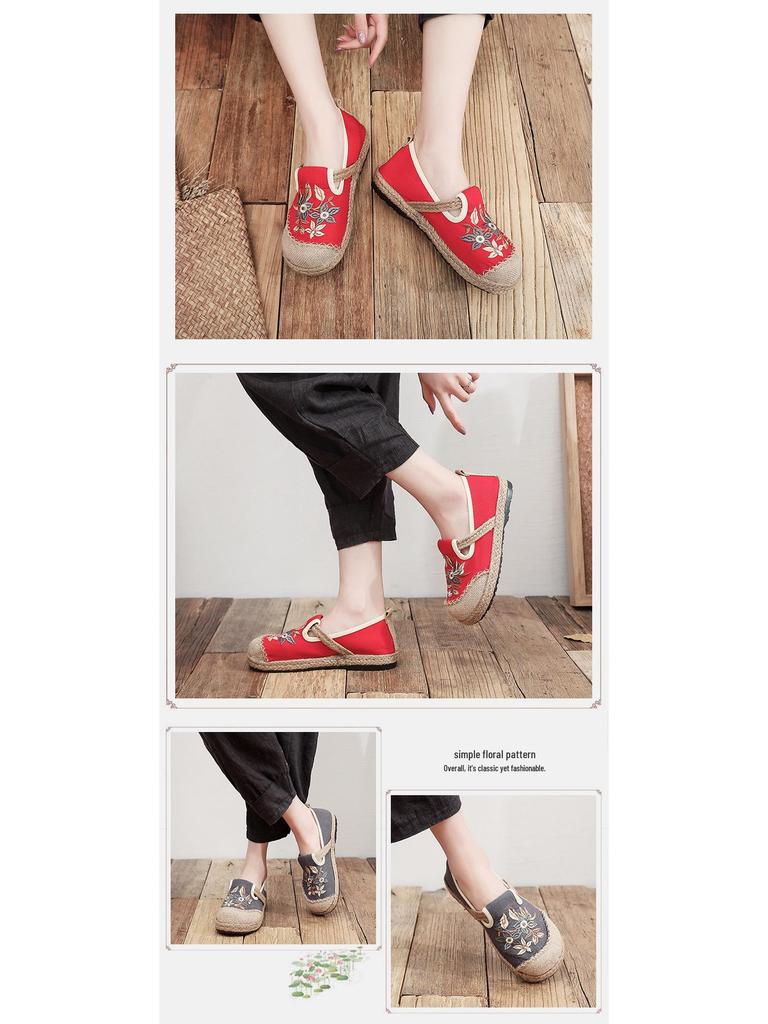 2025 Handmade Women's Old Beijing Embroidered Cloth Shoes with Soft Sole & Hemp Edge, Ethnic Low-Cut Style