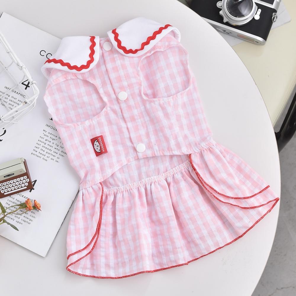 Cherry Plaid Pet Dresses For Small Medium Dogs Corgi French Bulldog Tutu Skirt Summer Suit For Cat Chihuahua Girl Boy Accessory