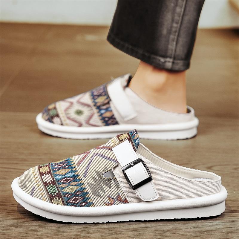 Большой размер 47 роскошные мужские полутапочки сандалии удобные дышащие парусиновые повседневные туфли мужские модные кроссовки для отдыха мужские тапочки сланцы обувь мужская