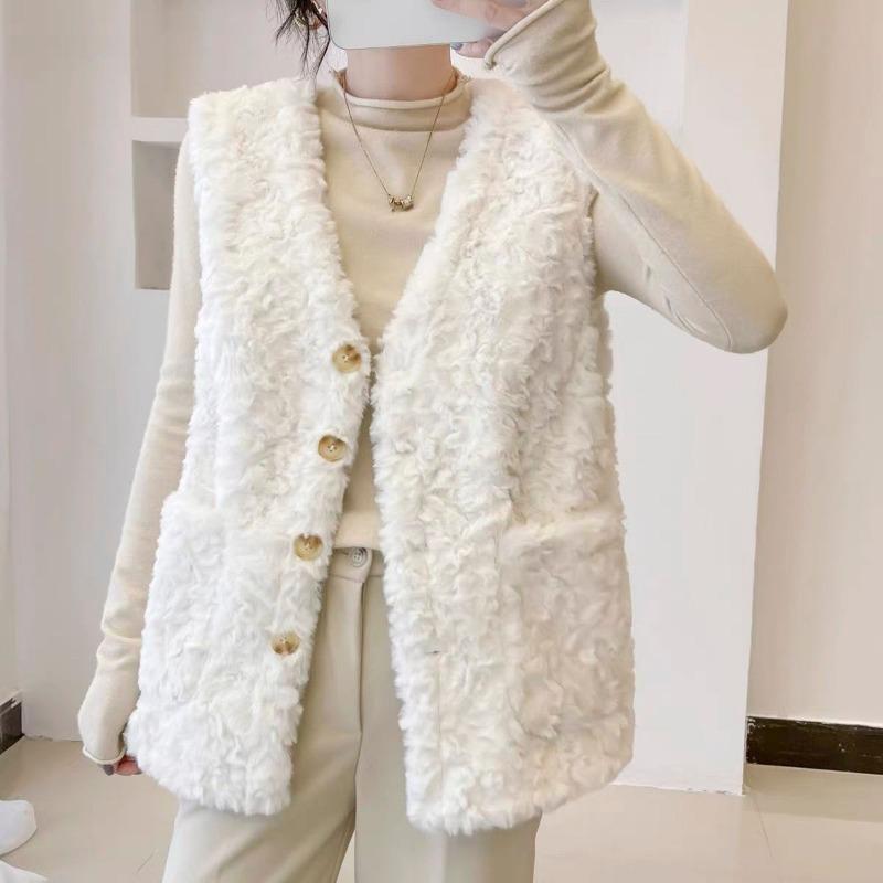 Imitation Lamb Wool Vest Women Autumn and Winter Thin Rabbit Fur Vest Fashion Fur Fur Vest Warm