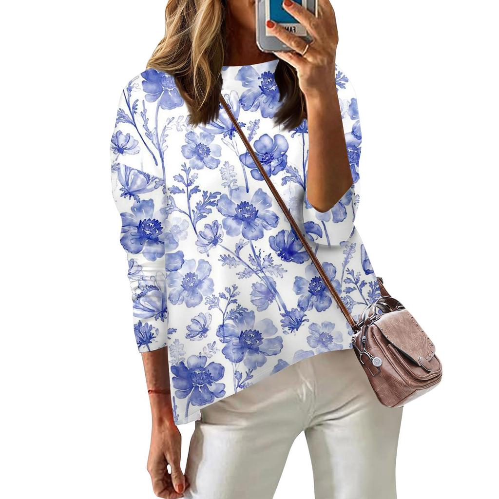 Женская футболка с принтом, длинный рукав, повседневная, выходного дня, модная, с заниженной линией плеч, с круглым вырезом, блузка