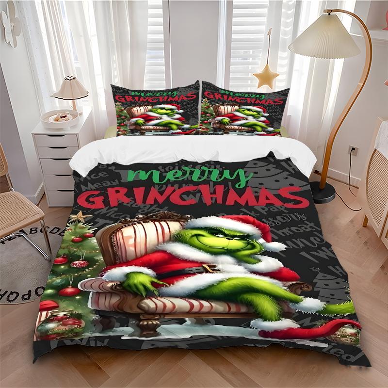 3Pcs Grinch Christmas Celebration Bedding Sets For All Sizes New 3D Printed Bed Cover Comforter Duvet Cover Pillowcase Bedroom Decoration