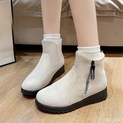 Модные универсальные бархатные зимние ботинки женские осень зима новые на танкетке высокий верх хлопковые туфли теплые женские короткие ботинки