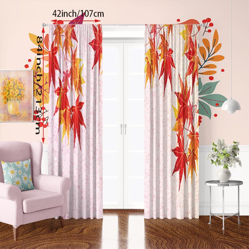 2PCS- Autumn Maple Leaf - Printed Curtain - Polyester - Suitable for Bedroom, Living Room, Study (customizable)