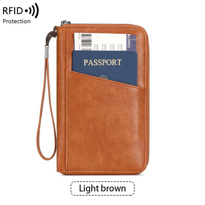 RFID Anti-Magnetic Passport & ID Zipper Wallet with Multi-Function Ticket Storage