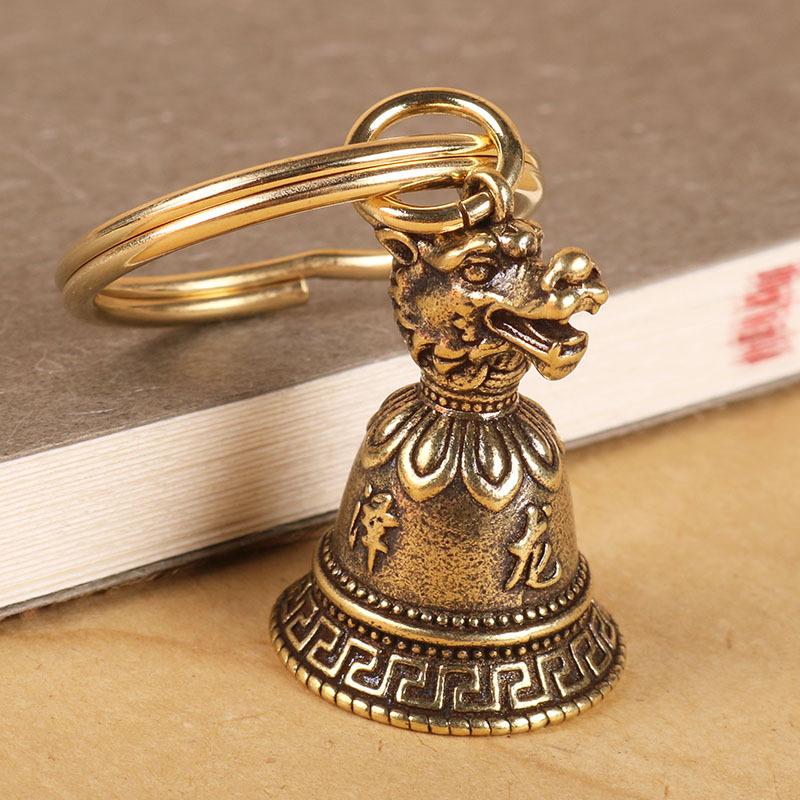 Brass Chinese 12 Zodiac Animals Heads Bell Keychain Pendants Jewelry Vintage