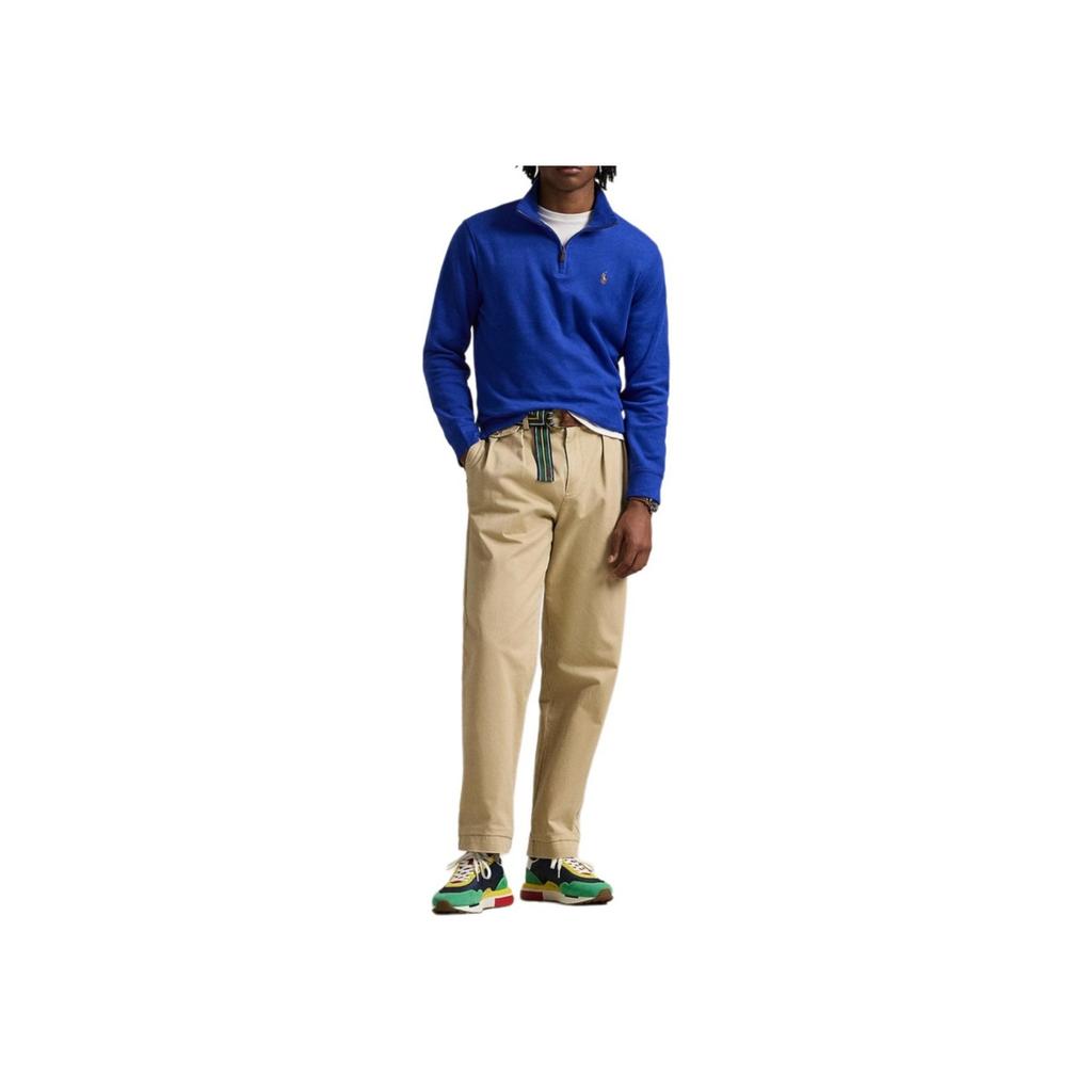 Polo Ralph Lauren Однотонная рубашка поло с логотипом маленькой пони, на молнии до половины, с длинным рукавом, мужская, топы, синяя 710671929-067