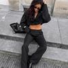 European and American 1116 commuter suit women's two-piece set retro lapel two-button loose navel short jacket suit