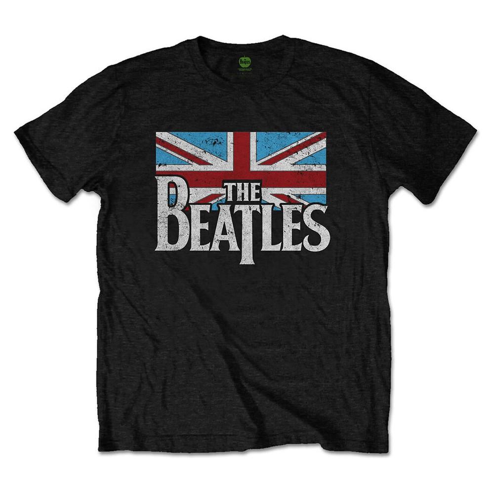 Футболка The Beatles в винтажном стиле с флагом и логотипом, официальная, черная, новая.