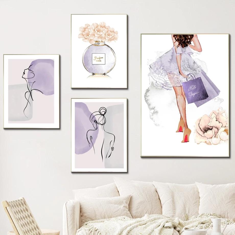 Современная модная сумка для девочек, Парижская парфюмерия, туфли на каблуках, художественная картина на холсте, плакаты на скандинавскую тему, принты, настенные панно для декора гостиной