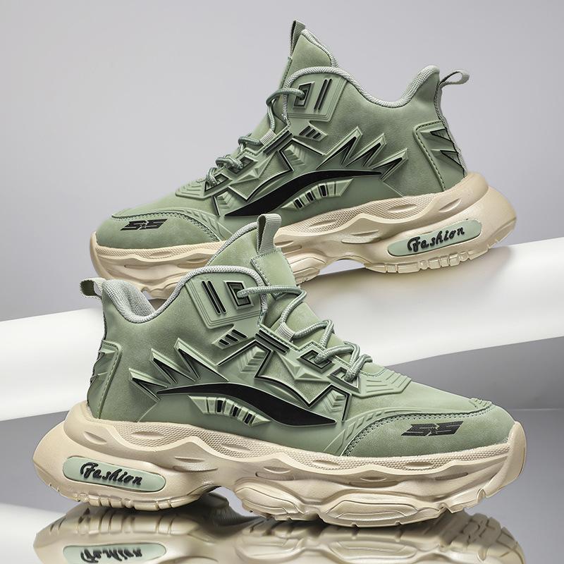 Модные осенне-зимние новые кожаные высокие кроссовки на толстой подошве в универсальном гонконгском стиле, мужская спортивная обувь, удобная и легкая, мужская меховая повседневная