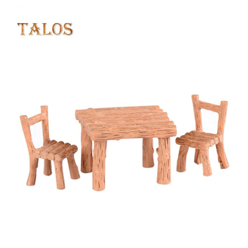 3Pcs/Set Resin Table Chairs Miniatures Doll Accessories Micro Landscape Decor Home Garden