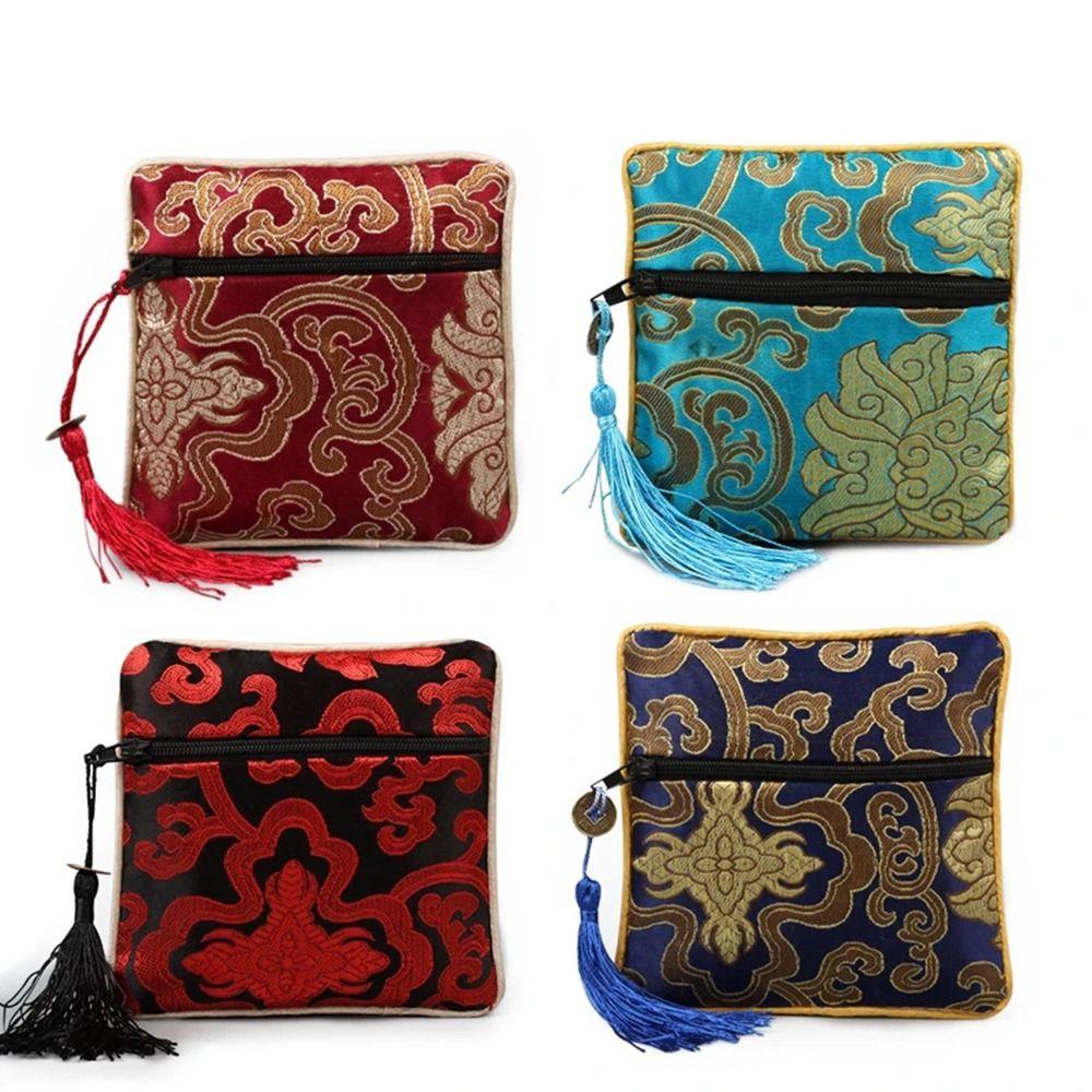 Flower Pattern Jewelry Storage Bag Chinese Style Coin Purse Silk Jewelry Organizer Brocade Pouch