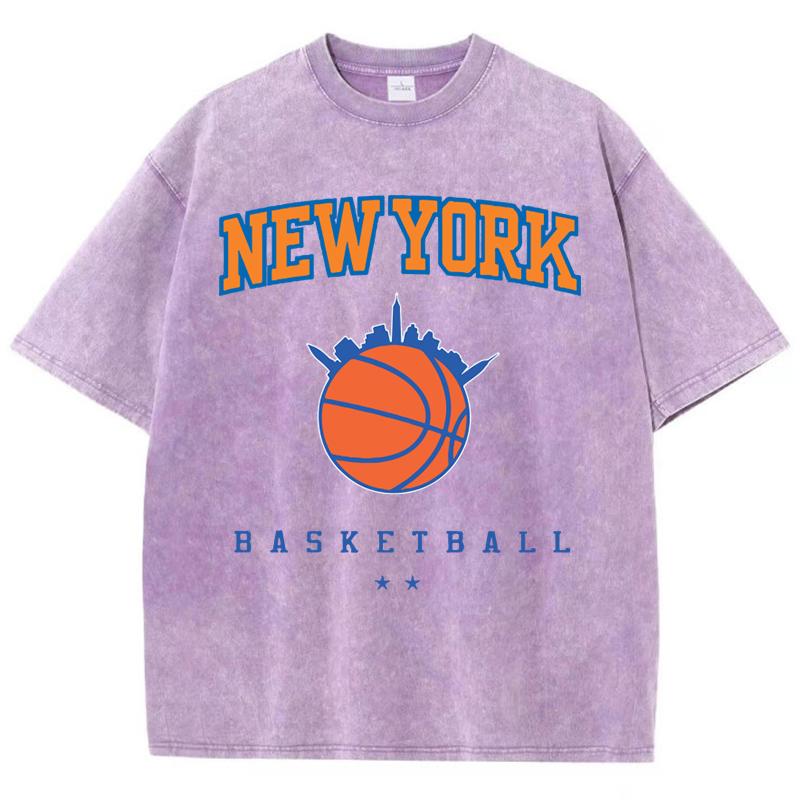 Женские хлопковые футболки с потертостями All-Math O-Neck с принтом баскетбола New York с коротким рукавом, летняя женская одежда