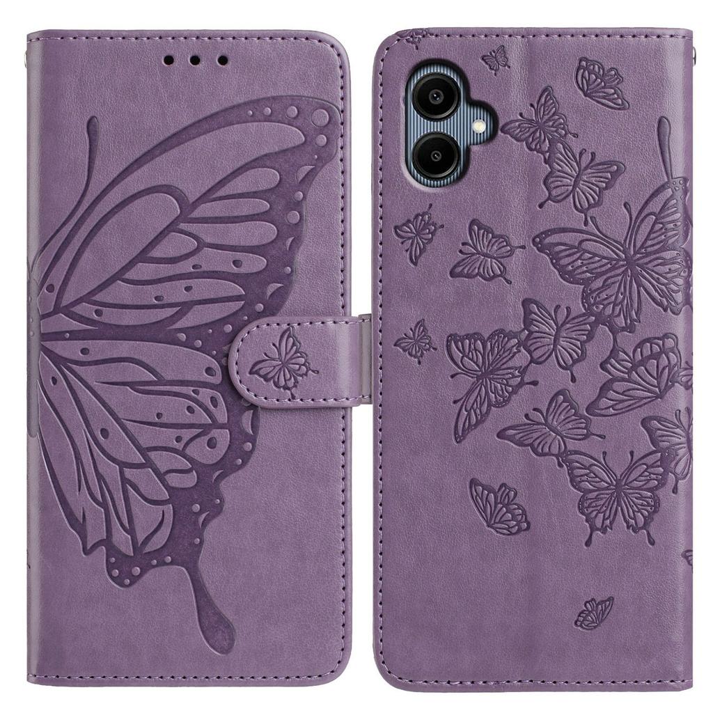 For Samsung Galaxy A05 4G Case Butterfly Imprinted Wallet Stand PU Leather Flip Phone Cover with Strap