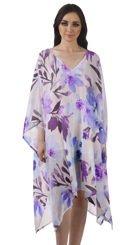 Moomaya Georgette Short Caftan Midi Dress Beach Swimwear Cover Up Womens