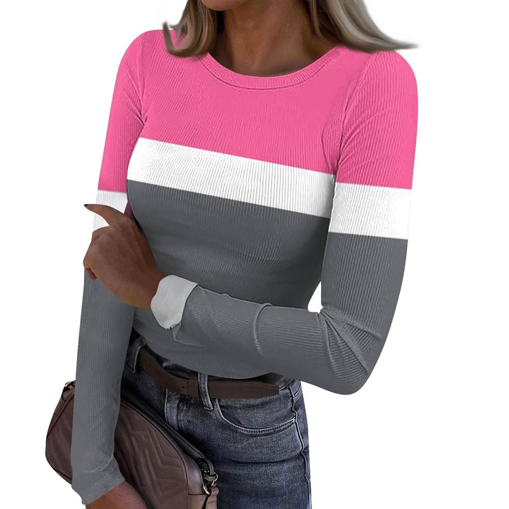 Женская и зимняя футболка с тонким низом, модная повседневная футболка с градиентным принтом и круглым вырезом, пуловер с длинным рукавом