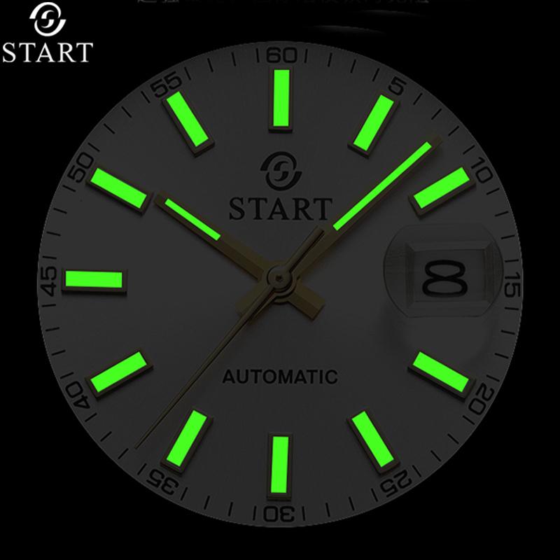 Start Мужские механические часы с функцией календаря, водонепроницаемые часы, светящаяся шкала, циферблат, золотые часы