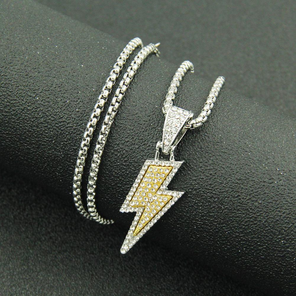European and American Ins Style Diamond Two-Color Lightning Pendant Necklace Hipster Niche Cold Nightclub Disco Long Sweater Chain